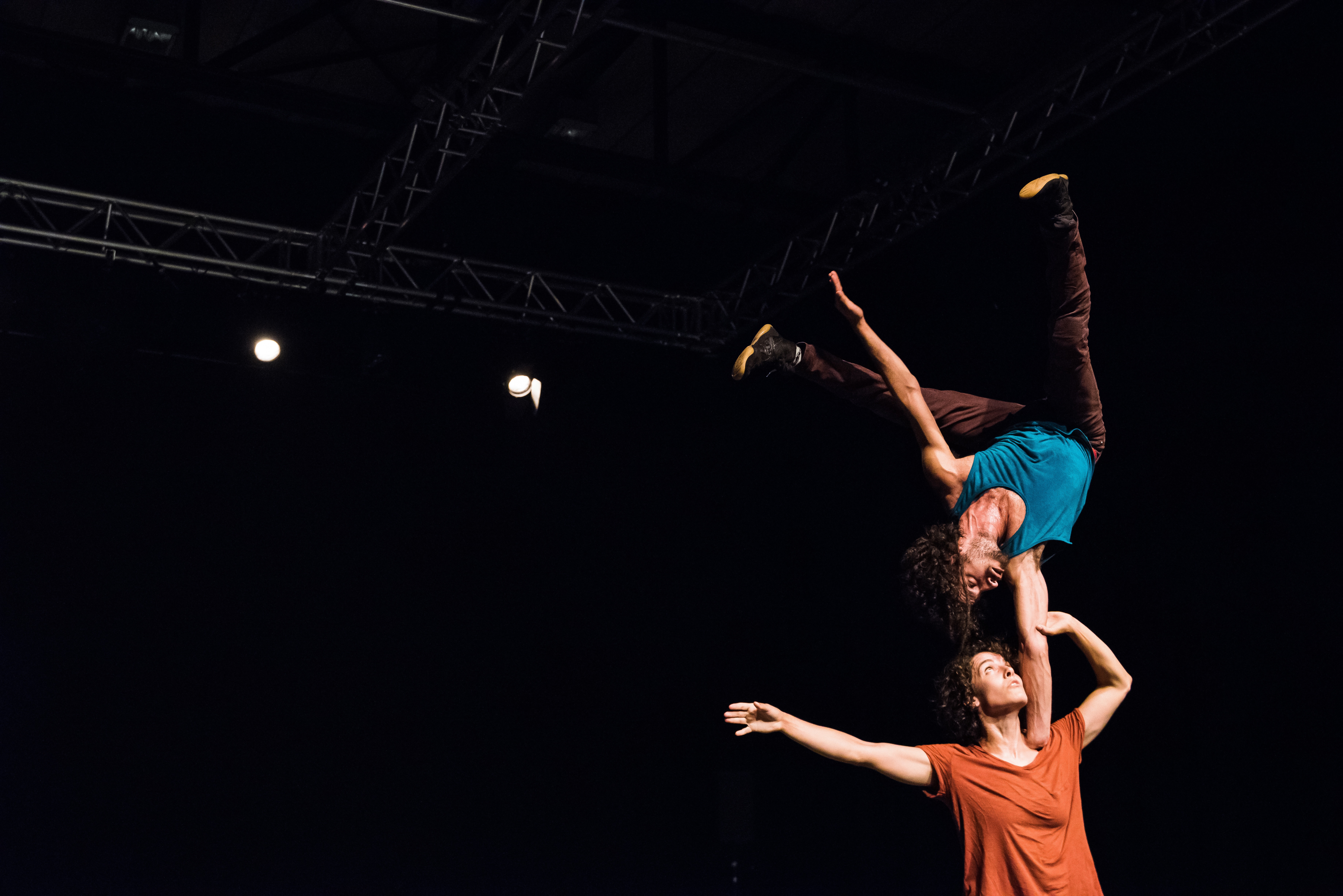 Neerpelt, Belgique, le 31 mai 2018. Le duo  de main à main Amir et Hemda presente le projet Zoog dans le cadre des preselections de Circus Next Platform.